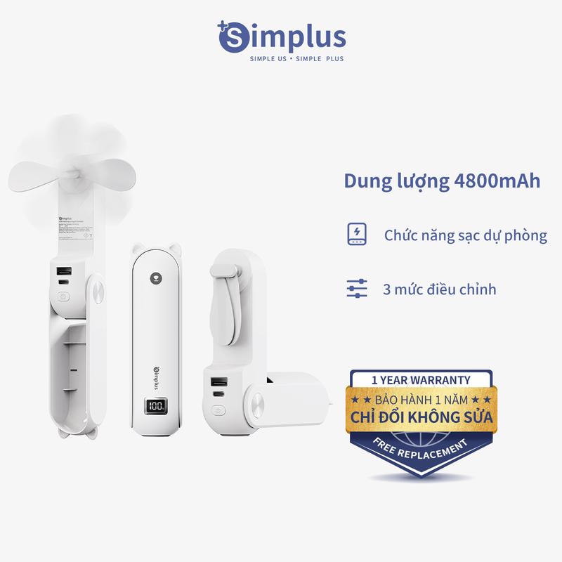 Quạt Mini Thông Minh Simplus 3 Mức Gió Dung Lượng Pin Lớn 4800mah Thời Lượng 49.5H Đa Năng 3in1 Quạt Gió Đèn Pin Sạc Dự Phòng DFSH011 Bảo Hành 1 Năm Chỉ Đổi Không Sửa