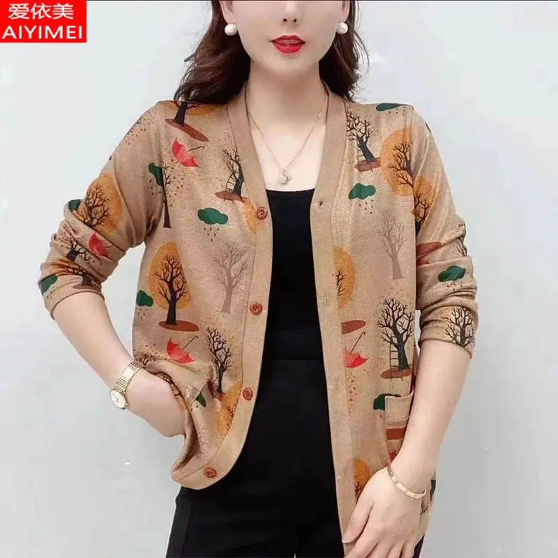 Áo Khoác Cardigan Dệt Kim, Cho Mẹ, Quần Áo Phụ Nữ Trung Người Già Và Cao Tuổi, Hàng Mới Về Mùa Thu, Ngoại Cỡ, Dáng Rộng Vừa Vặn, Áo Bên Ngoài Top Women
