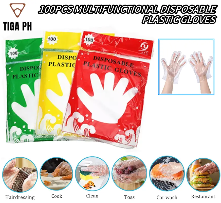 100 Pcs/Pack Disposable Plastic Gloves Food Handling Safety Gloves Cleaning Gloves Thick Transparent 1PACK
