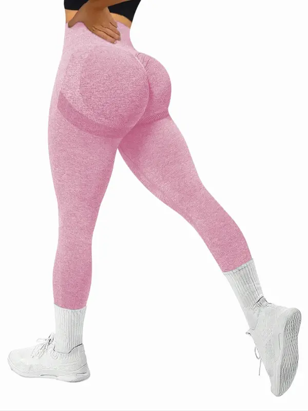 Sporty Women's Plain Ruched High Waist Sports Leggings, Solid Color Wide Waistband Sport Skinny Pants, High Stretch Seamless Yoga Leggings, Ladies Sportswear for Indoor Outdoor Wear, Tummy Control, Leggings for Women, Gym Clothes 5