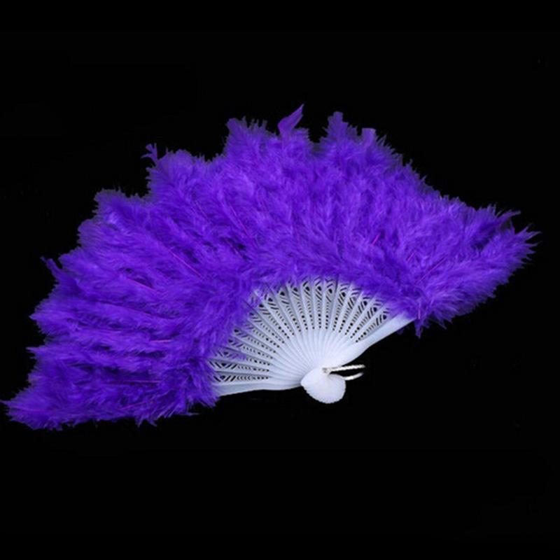 Product Introduction of 9 Colors New Costume Wedding Showgirl Dance Folding Hand Feather Fan Fancy 25