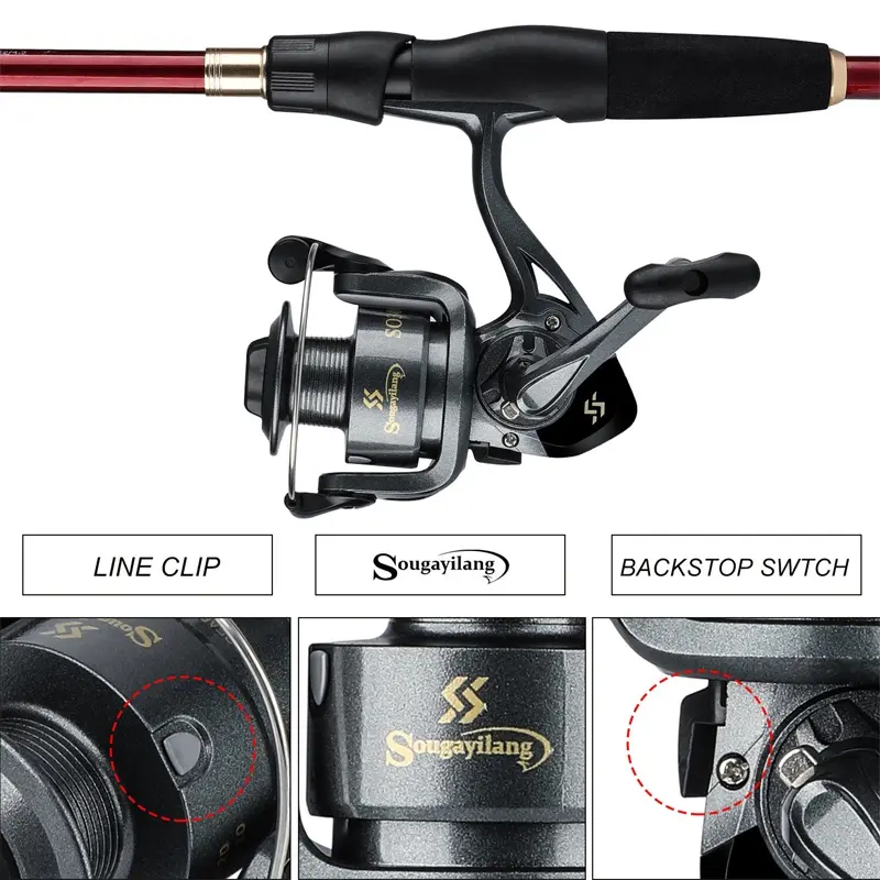 Sougayilang Pancing Set Joran dan Reel Pancing Tiang Dan Rol Memancing Telescopic Is 1.8M 2.1M 2.4M dan Rasio Gir 5.2:1 untuk Air Laut Air Tawar Alat Ikan Pancing 4