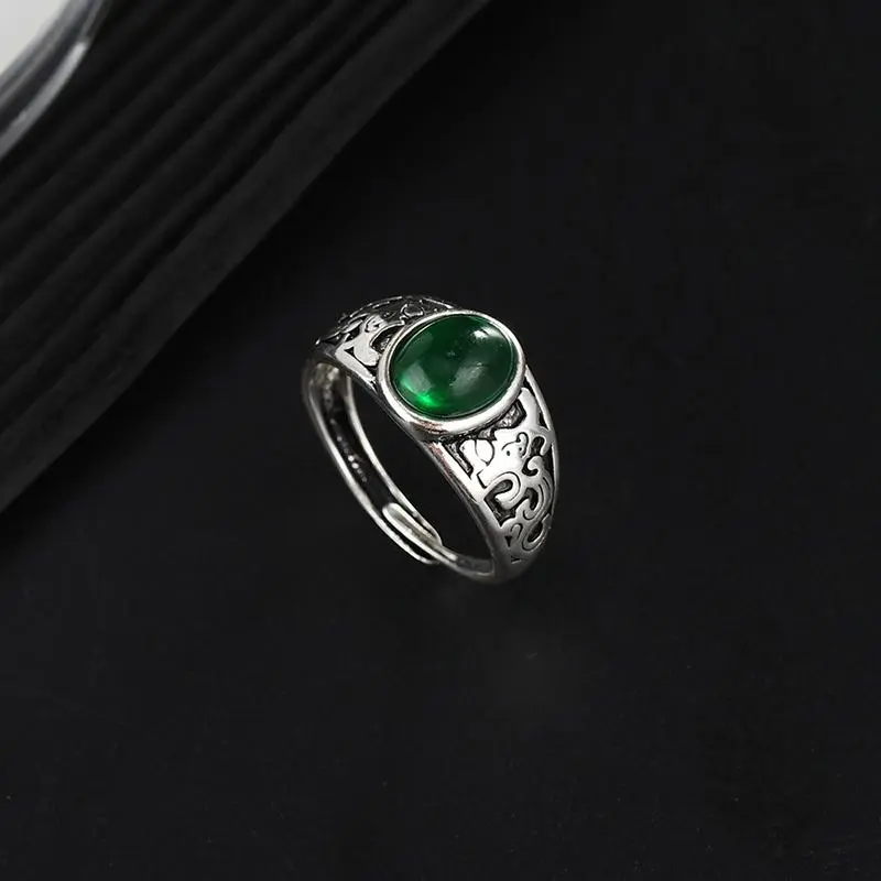 Nhẫn đính cườm, màu xanh lá cây Cổ Điển có thể điều chỉnh, phong cách Cổ Điển Thích hợp làm quà tặng ngày lễ tình nhân, phụ kiện Unisex, mở 0