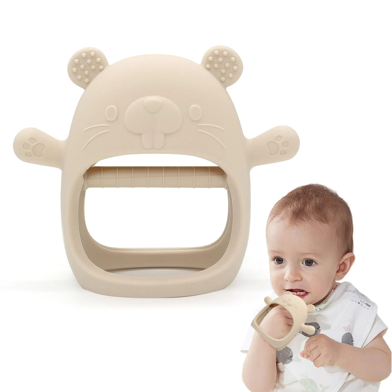 Cute Groundhog Design Silicone Teething Toy, 1 Count Baby Teether, Anti Dropping Wrist Hand Teethers, Baby Chew Toys, Baby Soothing Teether