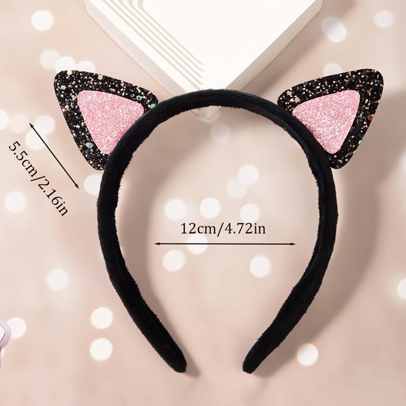 1pc Cute Cat Ear Headband with Glittery Pink Accents  Black & White Design for Parties, Christmas, New Years, Valentines Day, and Back-to-School Accessories, 4
