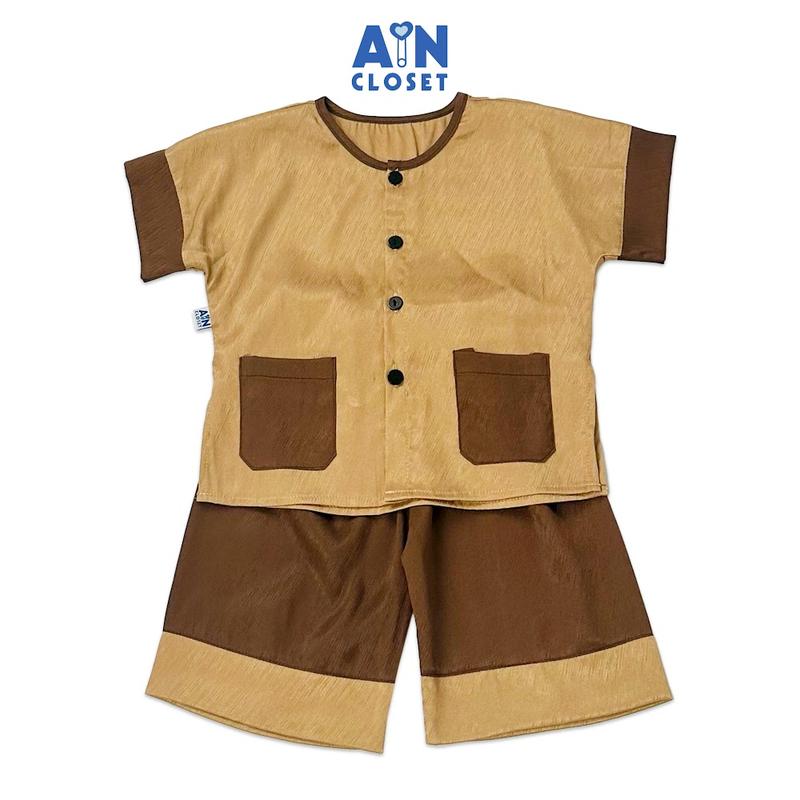 Bộ quần áo Bà ba lửng unisex cho bé Nâu Cà phê gấm lụa - AICDBTMEB3IV - AIN Closet 