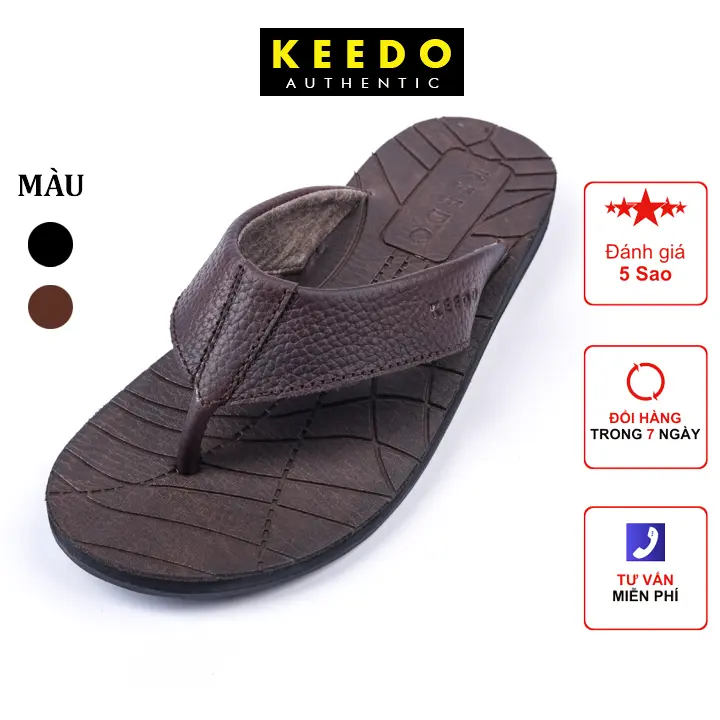 KEEDO - Dép xỏ ngón nam da bò thật đế cao su nguyên chất siêu bền KD00104