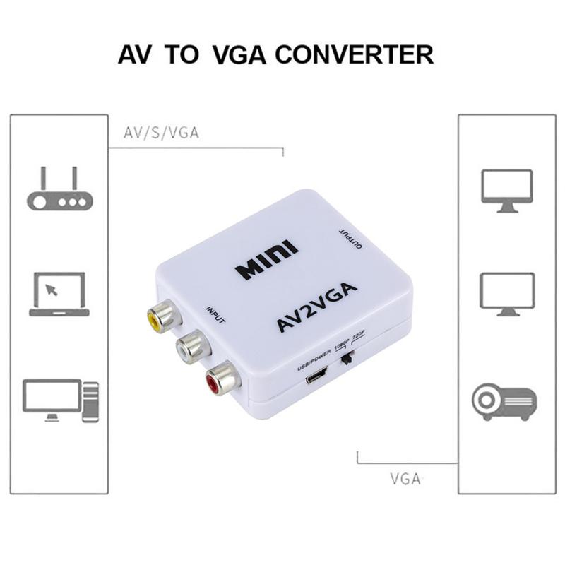 GRWIBEOU 1080P Mini Video Convertor RCA AV to VGA Video Converter Conversor with 3.5mm Audio AV2VGA / CVBS + Audio to HDTV PC 6