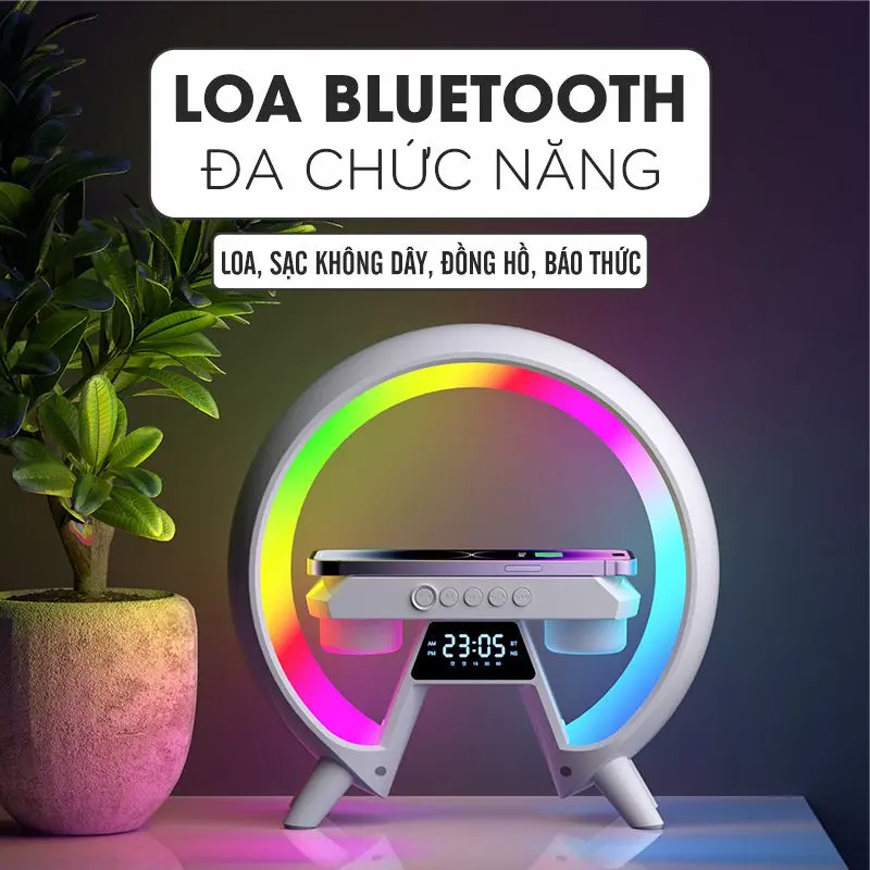 Loa bluetooth thông minh X63 , âm bass mạnh, tích hợp sạc không dây 15w , đồng hồ, đèn ngủ, âm thanh vòm 360 độ Củ Loa Nghe Nhạc 0
