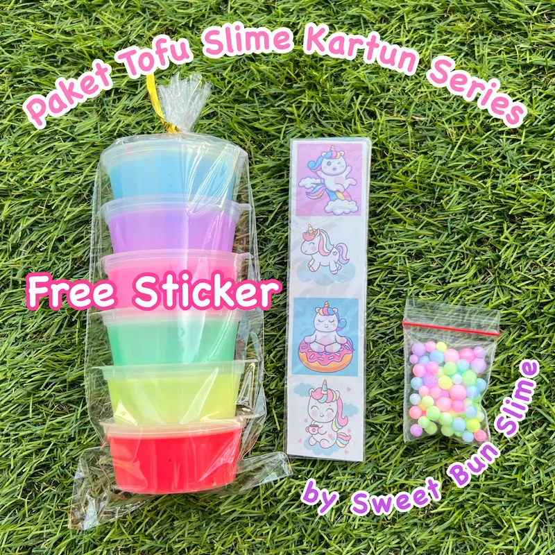 Paket tofu slime isi 6 wangi kartun series FREE sticker 3