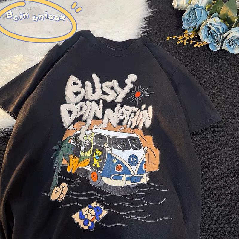 Áo thun tay lỡ BOIN UNISEX in hình " Busy Doin Nothin" chất liệu cotton _hình tự chụp 100%