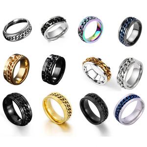 แหวนสแตนเลส เครื่องประดับสแตนเลส ดีไซน์นูน โซ่นำโชคหมุนได้ ที่เปิดขวด แหวนเหล็กไททาเนียม เหมาะสำหรับผู้ชาย ที่เปิดขวด แหวน