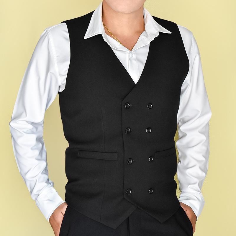 Áo gile nam màu đen 8 nút form ôm body + nơ đen Menswear 6