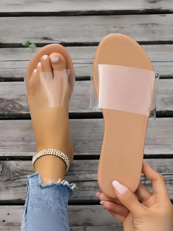 Women's Simple Plain Transparent Band Slip on Slide Sandals, Casual Comfortable Non-slip Sandals for Summer, Lightweight Breathable Shoes for Daily Wear 0