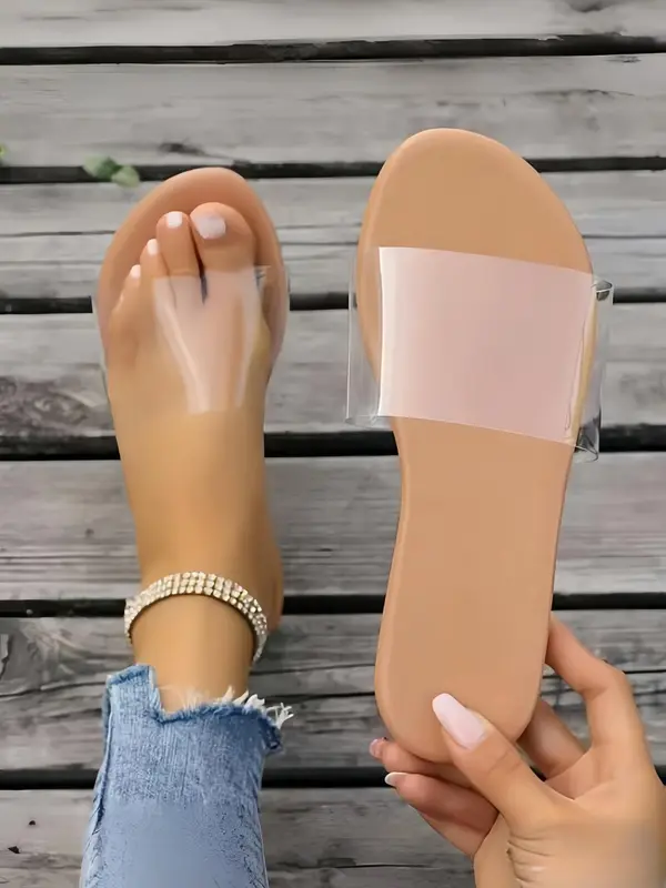 Women's Simple Plain Transparent Band Slip on Slide Sandals, Casual Comfortable Non-slip Sandals for Summer, Lightweight Breathable Shoes for Daily Wear 0