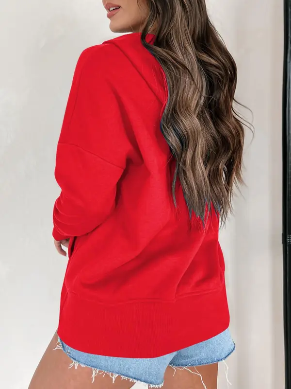 Women's Plain Pocket Button Drop Shoulder Hoodie, Casual Long Sleeve Hooded Pullover for Daily Wear, Ladies Clothes for All Seasons 6