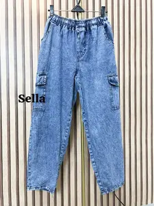 SELLA CELANA CARGO JEANS WANITA BAGGY JEANS CARGO CELANA KARGO JEANS Kantong Karet Panjang Nyaman Samping Standar