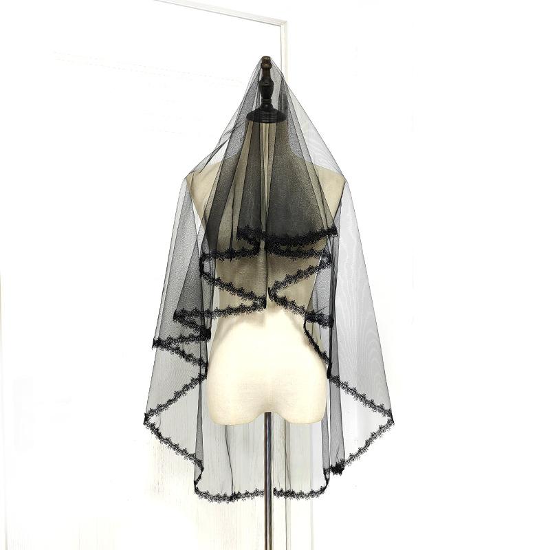 Product Introduction of Forest Style Double Layer Veil Comb Headpiece, Vintage Black Short Wedding Photography Prop ,The bride's wedding veils cathedral  veil 10