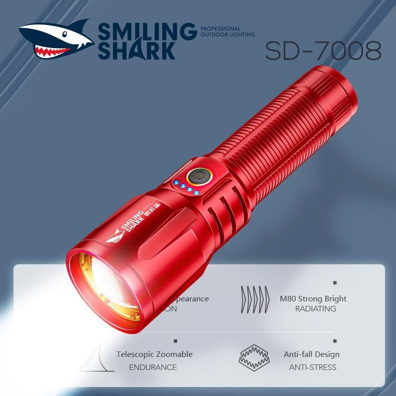 【SD-7008】SmilingShark Torch Light Led M80 Strong Bright Powerful Flashlight USB Rechargeable Zoomable Waterproof Outdoor Emergency Hiking Fishing Camping Lighting Lamp Red 1