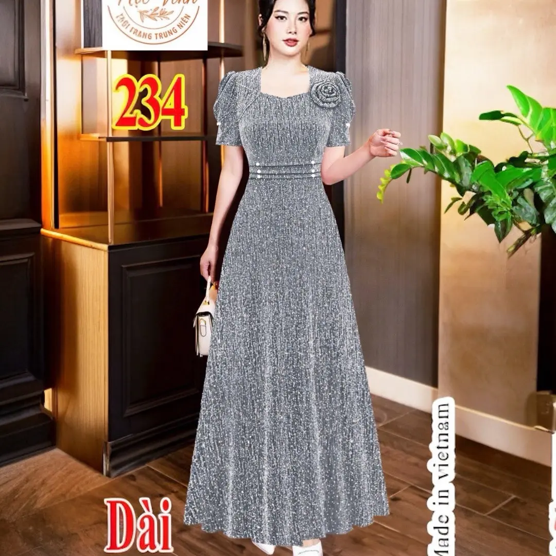 Đầm Dài Nhũ Đá Dệt Kim Cao Cấp M234 - Thời Trang Nữ - Women Dress váy xoè
