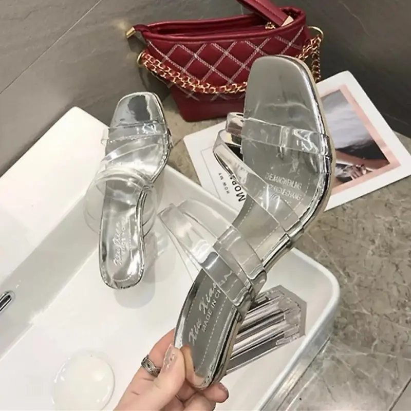 sandal high heels hak kaca tali jelly Hak Tinggi (5-8 cm) 2