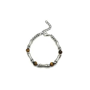 Vòng Tay Cánh Gà Đeo Được Cả Nam Và Nữ, Khớp Tre Bằng Thép Không Gỉ Tinh Tế, Đá Mắt Hổ, Obsidian Màu Bạc, Vòng Tay Đính Cườm, Đơn Giản Và Dễ Phối Đồ Trang Sức Phong Cách Mới