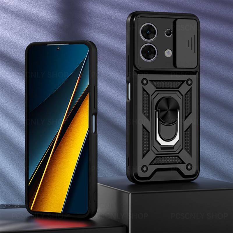 Product Introduction of Shockproof Case For Xiaomi Poco X6 Pro 5G Armor Casing Camera Slider Protection Ring Holder Phone Cover 13