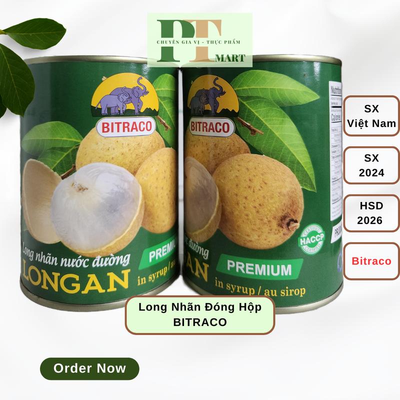 HSD.2026 Nhãn đóng lon Bitraco 565gr. Topping trà sữa, trà trái cây, chè nhãn, kem Ăn Vặt