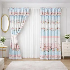 1 PCS Gorden Pintu Serut Bahan Halus Uk 100x200 cm Jendela Katun Curtain Motif Daun Warna Cerah Tidak Tembus Pandang Polymicrotex untuk Pintu dan Jendela Rumah Anda