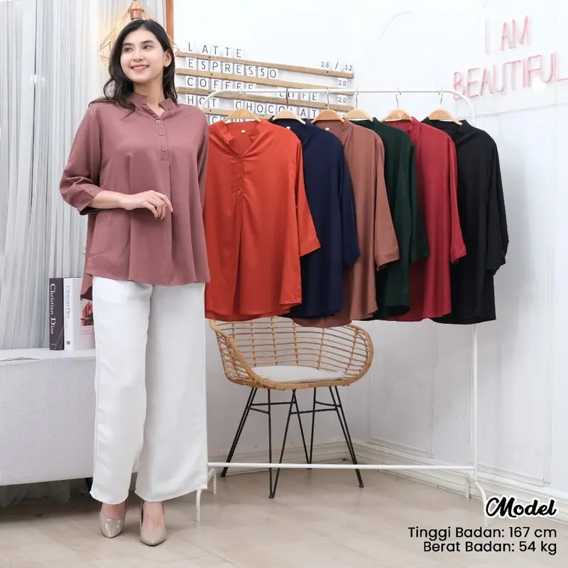 KS-22 Kemeja Atasan Wanita Shanghai Lengan 3/4 LD130 LD120 LD110 LD104 Allsize Rayon Twill Premium Blouse Baju Wanita 3