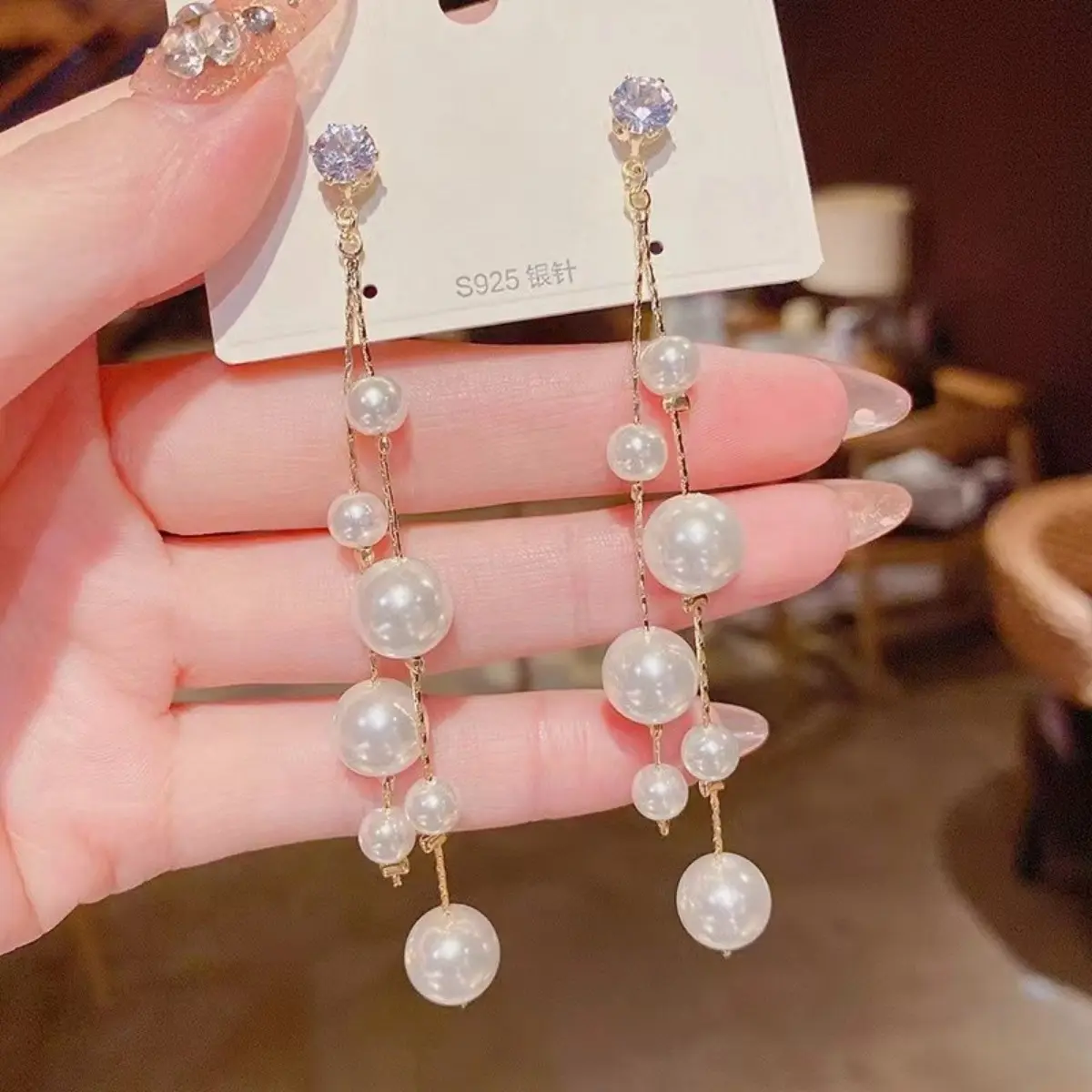Bông Tai Thả Dài Tua Rua Ngọc Trai Lớn Nhỏ Phong Cách Hàn Quốc Hợp Xu hướng Dành Cho Nữ, Đồ Trang Sức Thanh Lịch Và Thời Trang