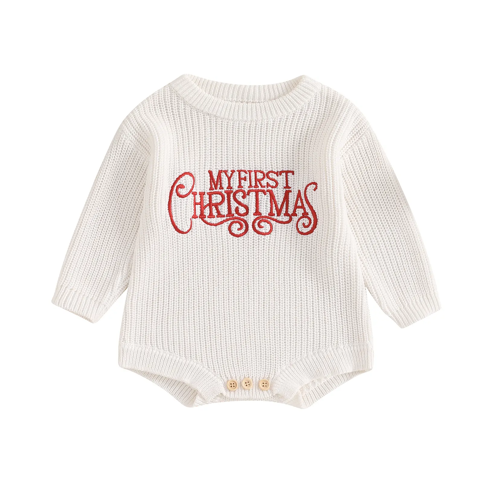 Baby Christmas Sweater Romper Letter Embroidery Round Neck Long Sleeve Knit Bubble Jumpsuit Advised age:0-18 Months