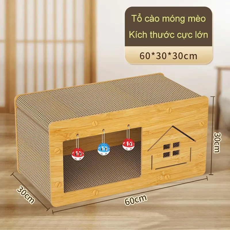 Cào Móng Mèo Kết Hợp Nhà Mèo 2in1, Đồ Chơi Mèo Kleen Cat Kích Thước Lớn Tặng Kèm Cỏ Mèo 3
