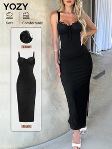 YOZY Women's Solid Split Hem Dress, Elegant Fashion Casual Sleeveless Cami Dress for Party Club Dating Wear, Women Dress for All Seasons