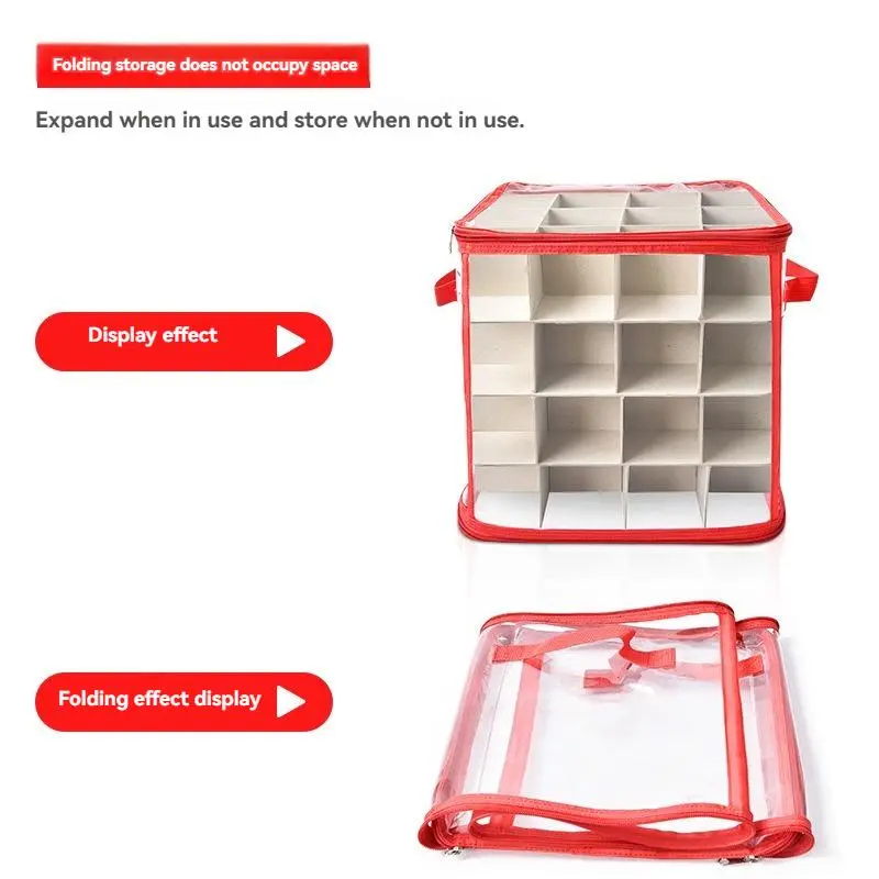 64 Grid Storage Box for Christmas Ball, 1 Count Transparent Foldable Storage Box with Handle, Christmas Ball Storage Organizer, Christmas Essentials 5