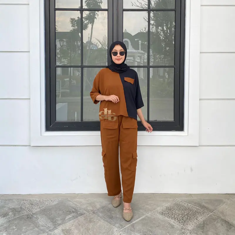 Dasterbeauty - AZIZAH Baju Setelan Wanita Kekinian Korean Style Terbaru Crinkle Airflow Jumbo Celana Panjang Atasan Croptop Nyaman Dewasa Remaja Model Cargo Trendy 2