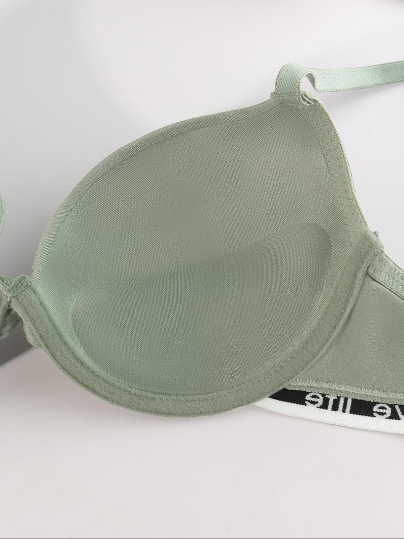 Product Introduction of Women's Letter Tape Push Up Bra, Casual Comfy Breathable Adjustable Strap Underwire Bra, Ladies Lingerie for All Seasons 5