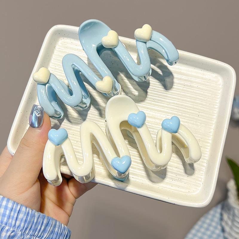  Kẹp Tóc Gợn Sóng Trái Tim Màu Xanh Kem Dành Cho Nữ Búi Tóc Sau Đầu Kẹp Tóc Cao Cấp Và Dễ Thương Phụ Kiện Tóc 