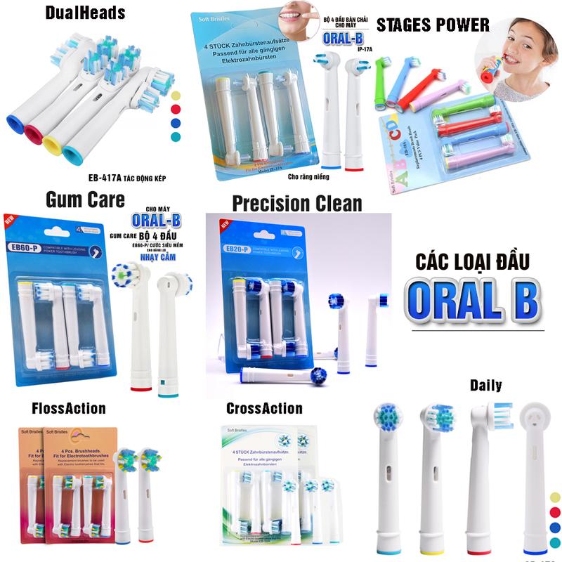 Cho máy Oral B Braun, set bộ 4 đầu bàn chải đánh răng điện thay thế, lông mềm Minh House