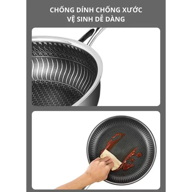 Chảo Vân Tổ Ông Size 28 Chất Liệu Inox 304 Dùng Cho Mọi Loại Bếp, Chống Xước Chống Gỉ c hảo chao chong 3