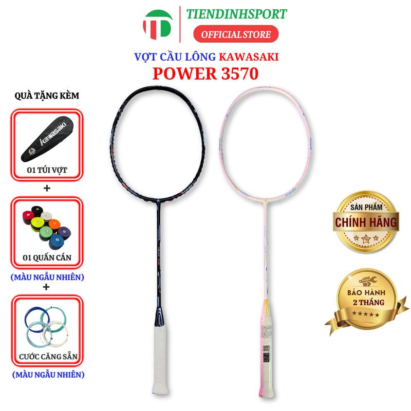 Vợt cầu lông Kawasaki Power 3570 Chính Hãng, tặng cước căng sẵn 11Kg, tặng 01 quấn cán, tặng túi đựng vợt