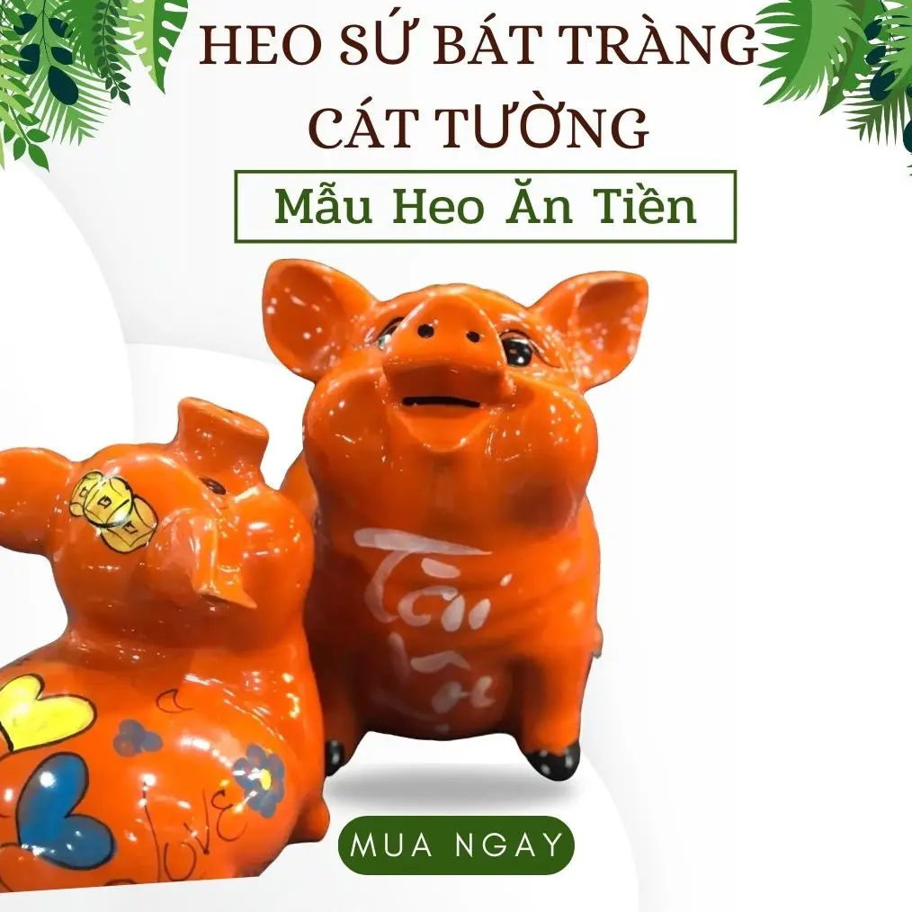 Heo/Lợn Đất Tiết Kiệm Mẫu Heo Ăn Tiền Bát Tràng Vẽ Tay - Hàng Gốm Sứ - Ống Tiết Kiệm - Đựng Tiền