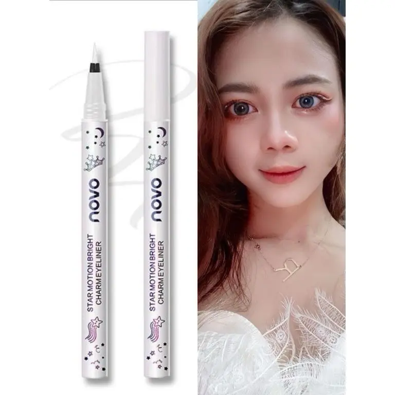 NOVO Eyeliner cair waterproof Eyeliner putih bentuk spidol Novo eyeliner pen Hitam