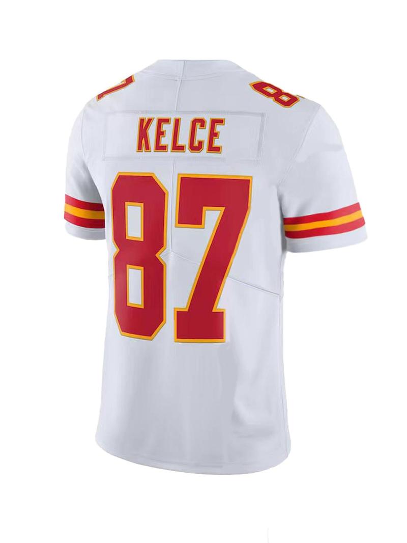 Product Introduction of Men's "KELCE 87" Letter & Number Patched Striped Print V Neck Tee, Loose Casual Breathable Short Sleeve T-Shirt for Daily Wear, Men's Top for All Seasons 25