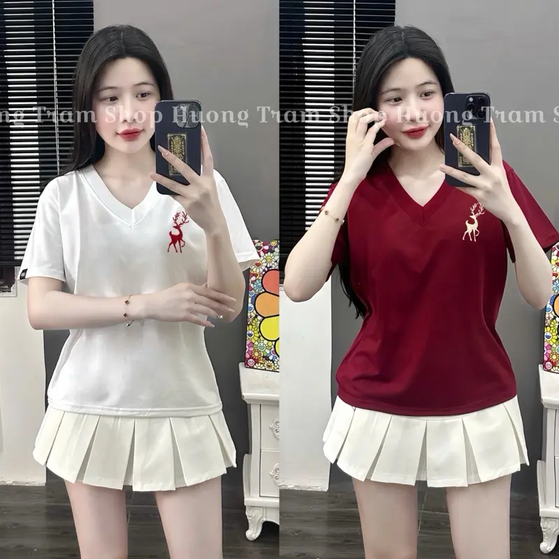 Áo Thun Cổ Tim babytee (35-55kg) cotton 4 chiều - Thêu NGỰC Cổ Tim , Form dáng vừa , chất cotton mềm mịn mát , Hương Trầm Shop , áo thun nữ , áo phông nữ , áo phông nữ đẹp nhất 2025