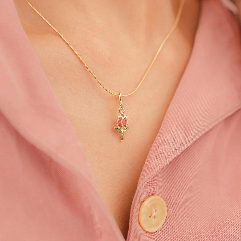 Vòng Cổ Hoa Tulip, Vàng 18K, Dành Cho Phụ Nữ, Thời Trang, Với Mặt Dây Chuyền Zircon, Dây Chuyền Rắn, Phụ Kiện Choker, Đồ Trang Sức 5