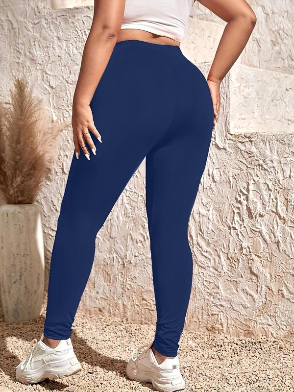 【Plus Size】 Solid Color Skinny Pants, Casual Comfy Breathable Seamless Leggings for Daily Wear, Women's Bottoms for Summer 1