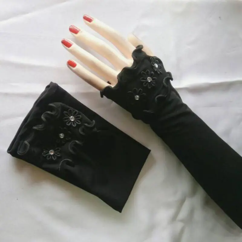 Handsock Jempol Curly Flower Hitam | manset kriwil  bunga