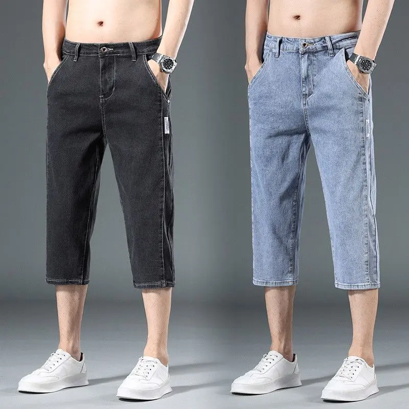 Quần Soóc Denim, Quần lửng Denim Dáng Rộng Mỏng Mùa Hè Cho Nam, Quần Giữa, Bộ Chùng, Năm 2025