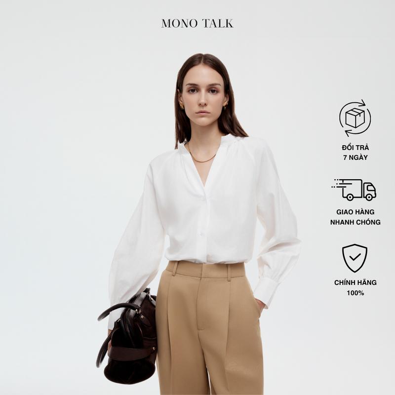 Áo cổ V xếp nếp MONO TALK_MOF25S-T20024TK